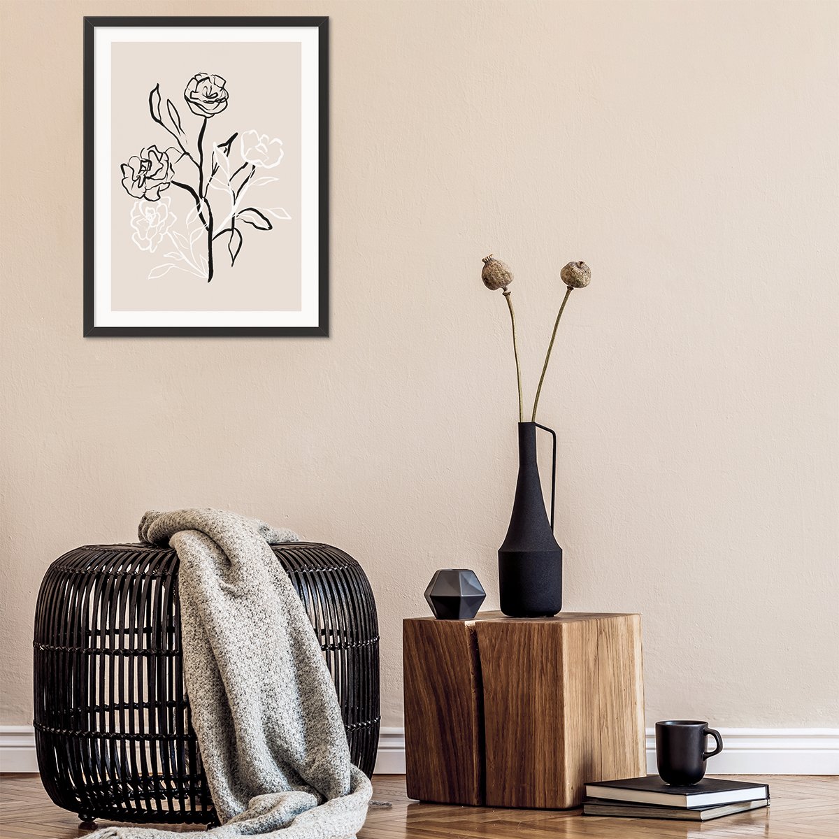 Plakat z kwiatami boho do przedpokoju