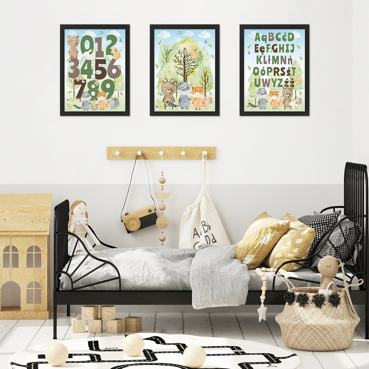 Plakaty na ścianę dla dzieci - polski alfabet, cyfry i las