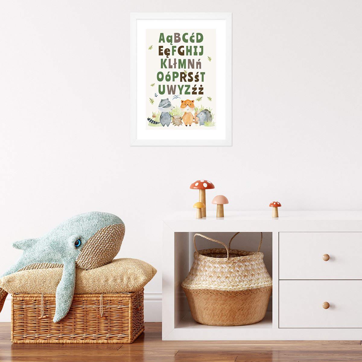 Plakaty alfabet dla dzieci w białej ramce