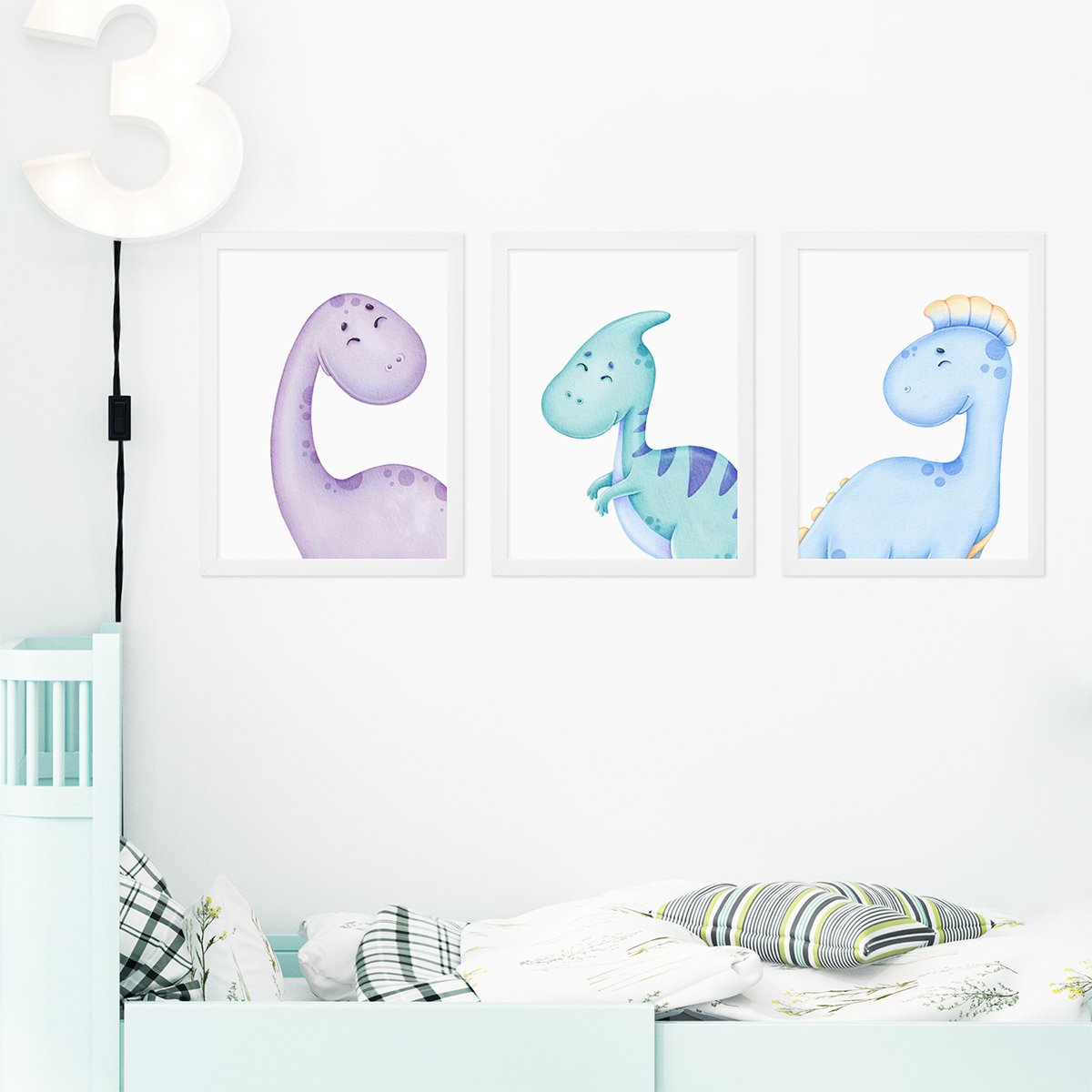 Plakaty do pokoju dziecięcego z kolorowymi dinozaurami