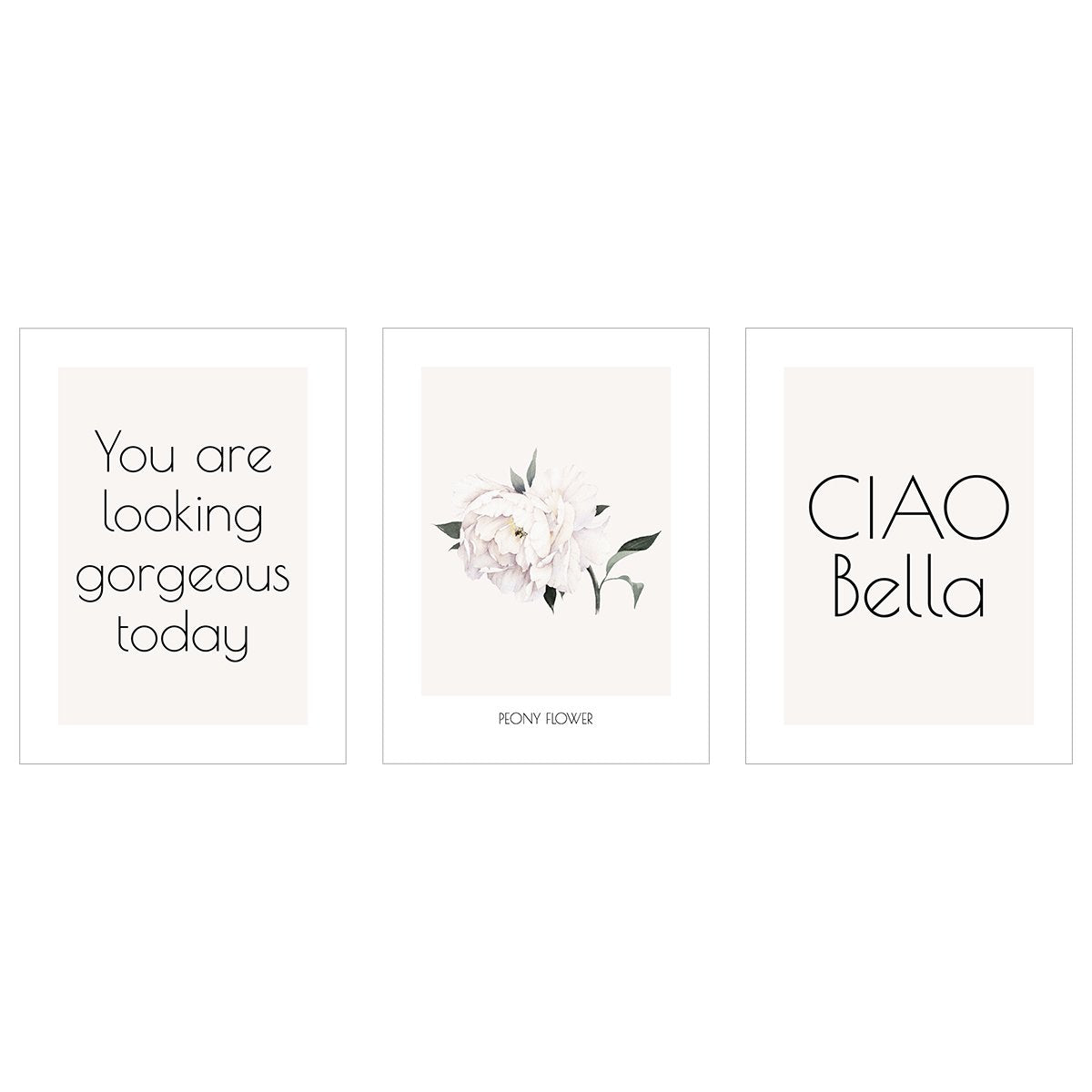 Plakaty z napisami i kwiatem piwonią do salonu kosmetycznego glamour#kolor_brzoskwiniowy