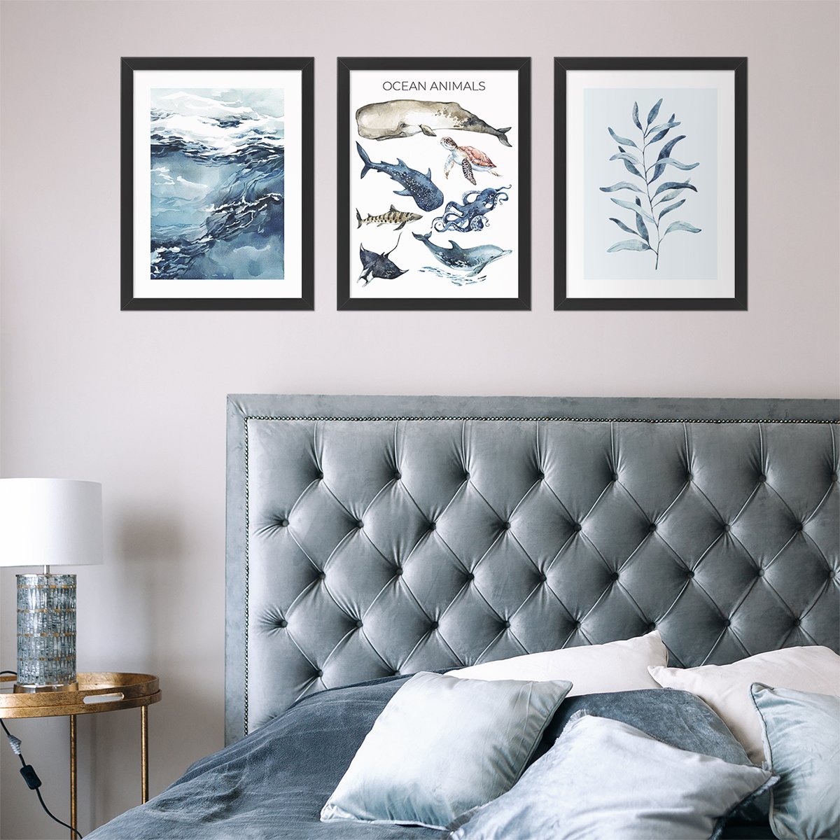 Plakaty do sypialni w czarnych ramkach - ocean animals