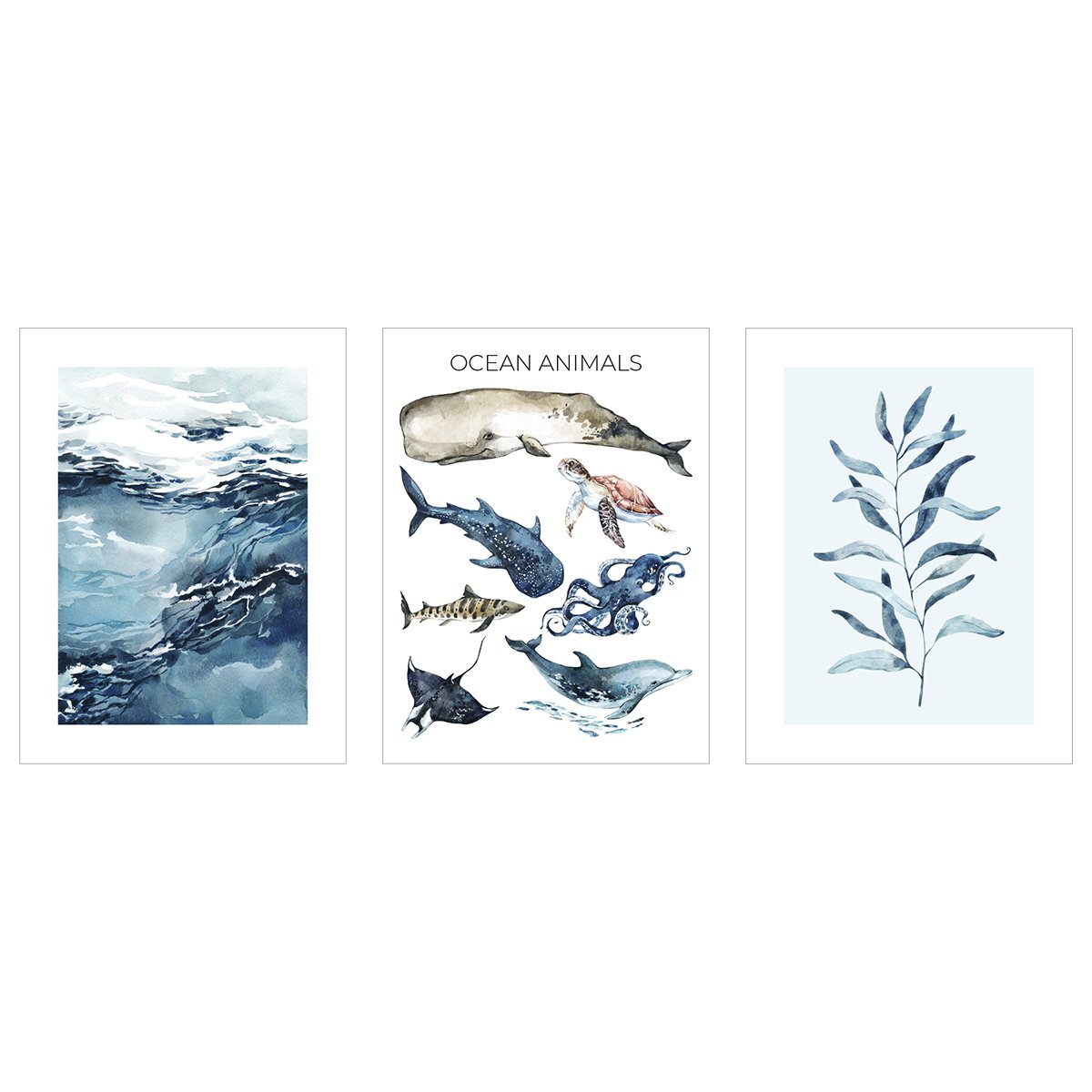 Plakaty na ścianę - ocean i zwierzęta morskie - zestaw trzech plakatów