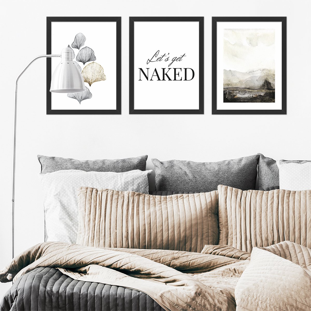 Plakaty na ścianę do sypialni z czarnymi ramkami abstrakcja