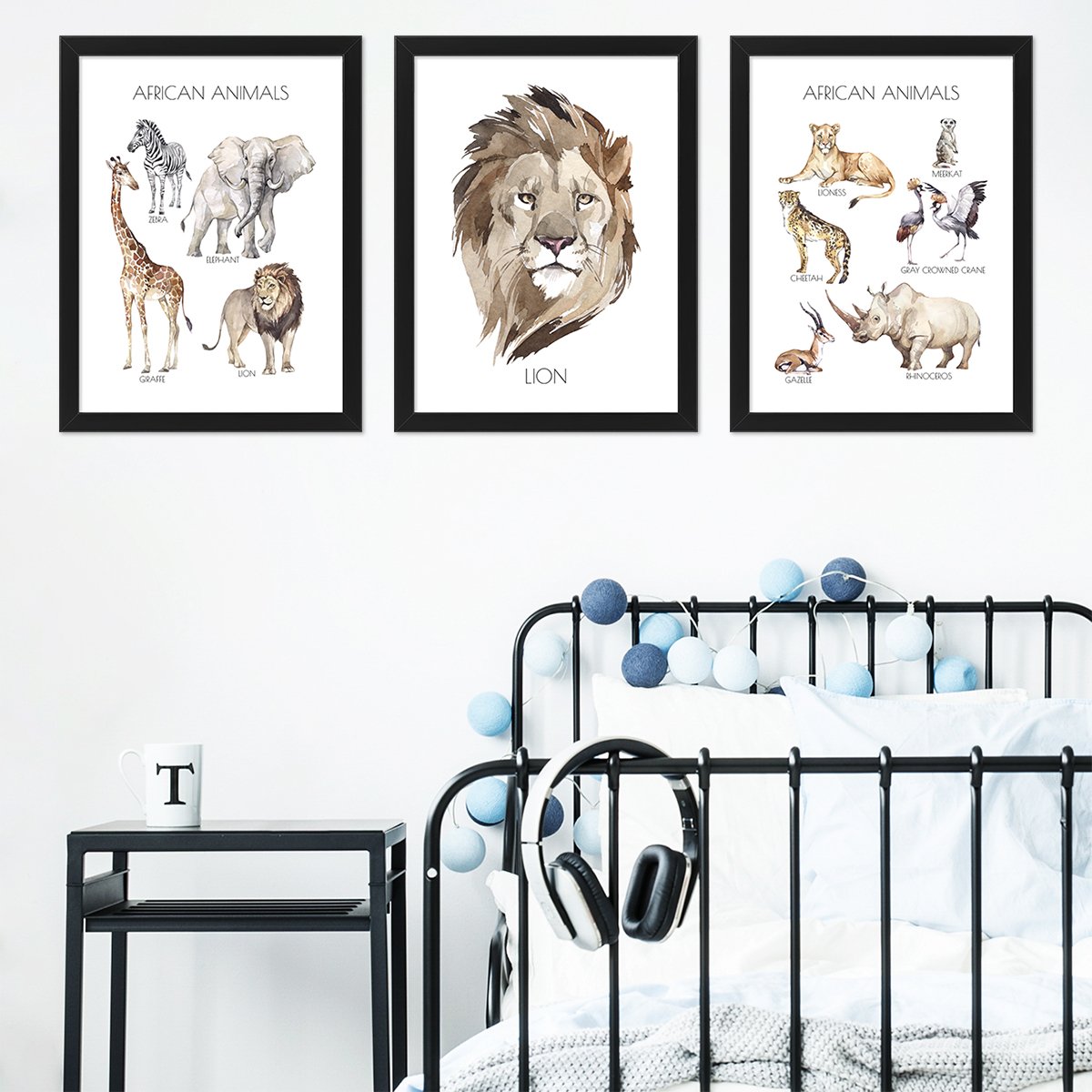 Plakaty edukacyjne na ścianę dla dzieci z zwierzętami i napisami w języku angielskim