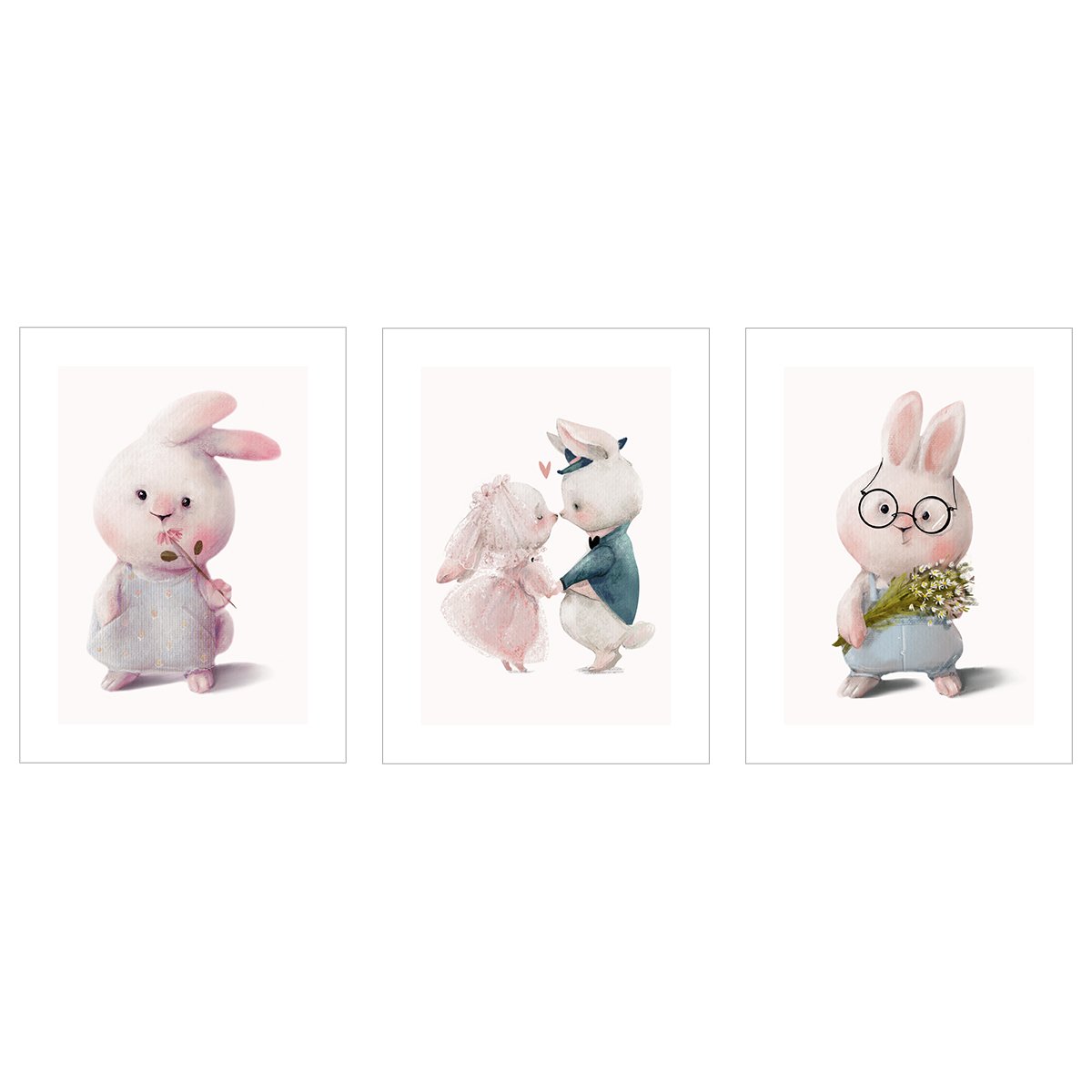 Plakaty na ścianę do pokoju dziecięcego i młodzieżowego - króliczki - zestaw trzech plakatów