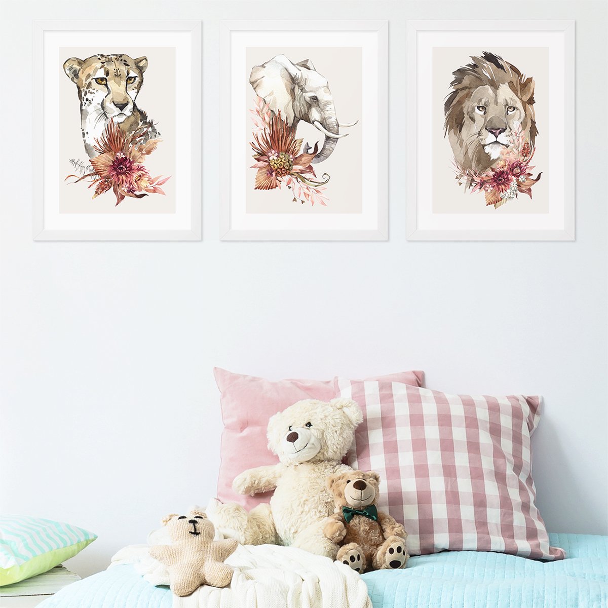 Trzy plakaty na ściany ze zwierzętami afrykańskimi dla dziewczynki