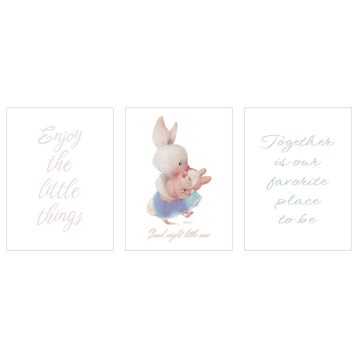 Plakaty do pokoju dzieci i młodzieży - motywacyjne napisy i króliczki - zestaw trzech plakatów