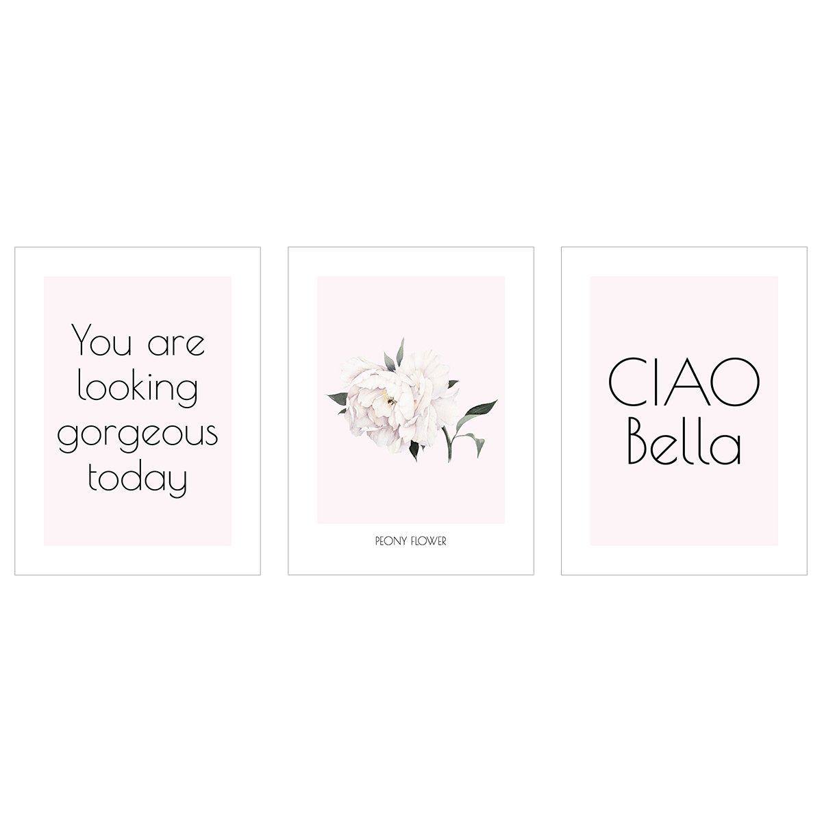Plakaty na ścianę - miłosne napisy i kwiat piwonii - zestaw trzech plakatów#kolor_rozowy