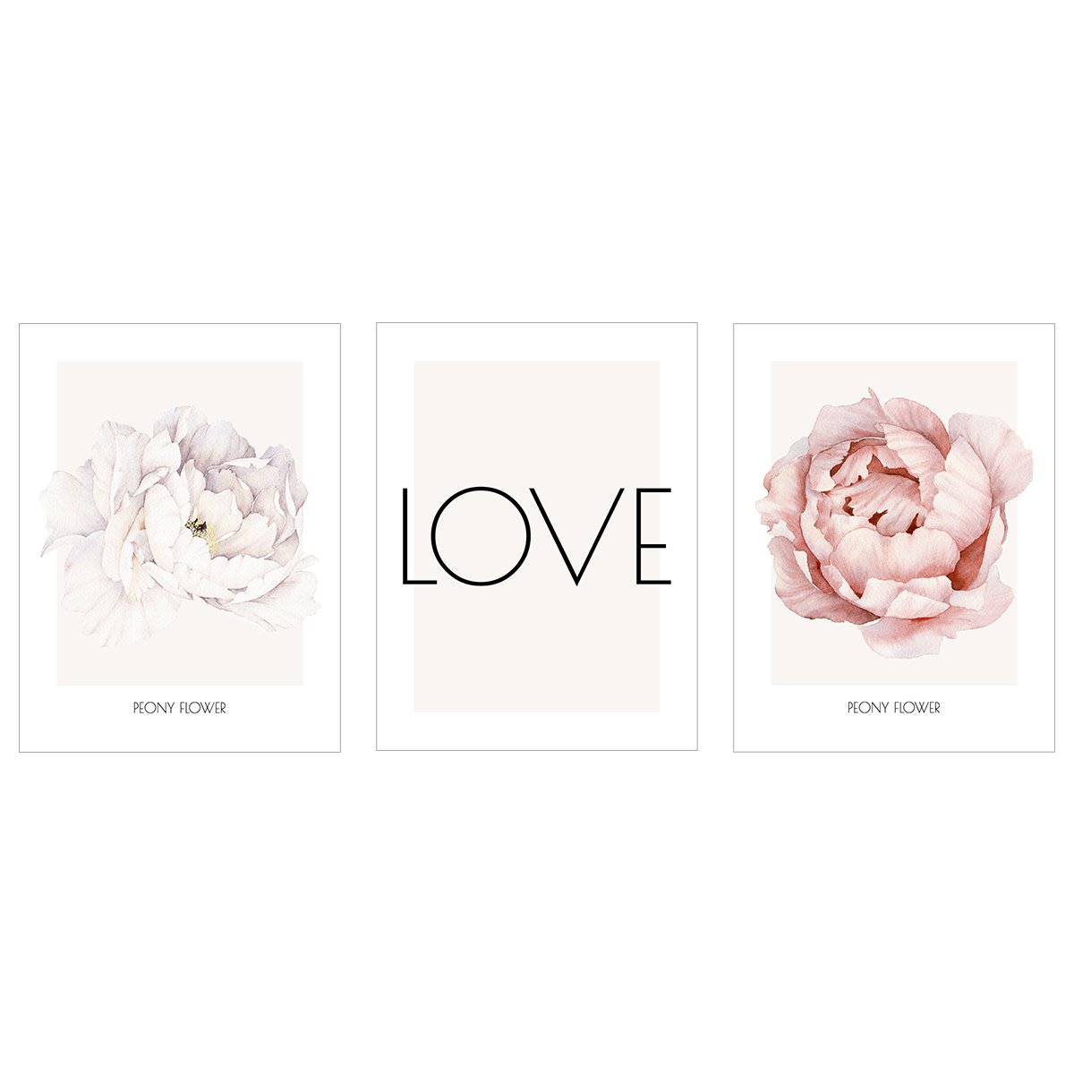 Plakaty na ścianę - rośliny i napis LOVE - zestaw trzech plakatów#kolor_brzoskwiniowy