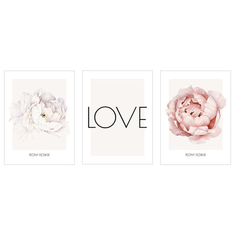 Plakaty na ścianę - rośliny i napis LOVE - zestaw trzech plakatów#kolor_brzoskwiniowy