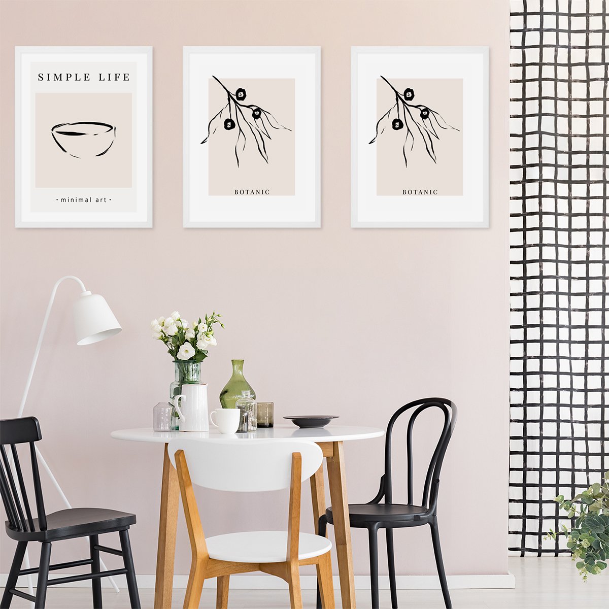 Plakaty z białymi ramkami do jadalni sztuka nowoczesna