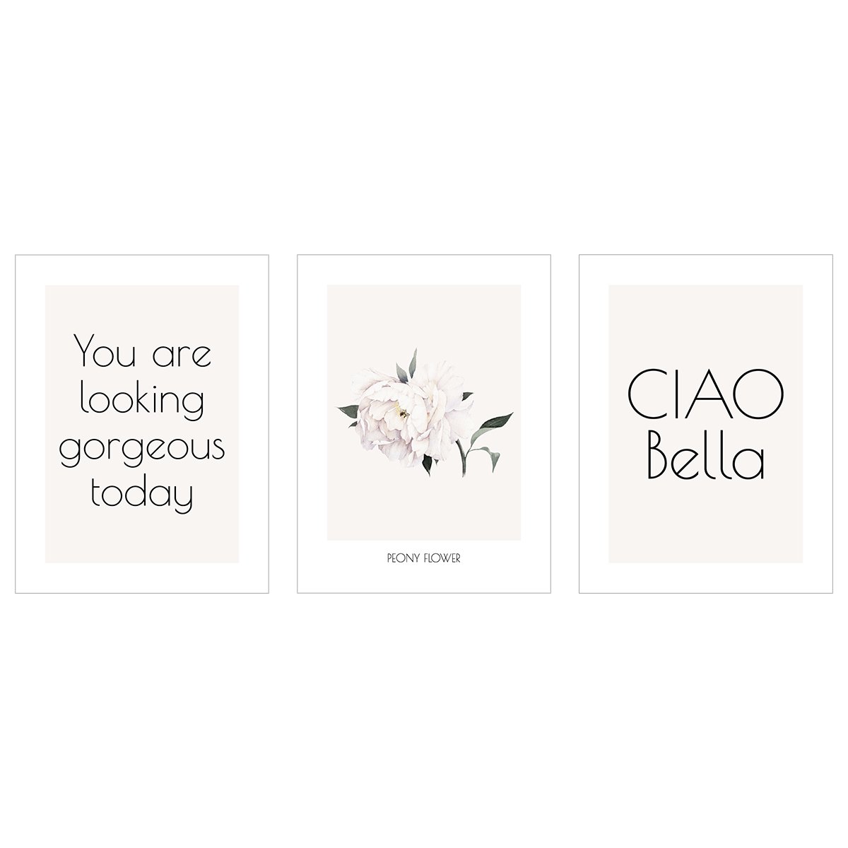 Plakaty na ścianę z miłosnymi napisami i kwiatem piwonii - zestaw trzech plakatów#kolor_brzoskwiniowy