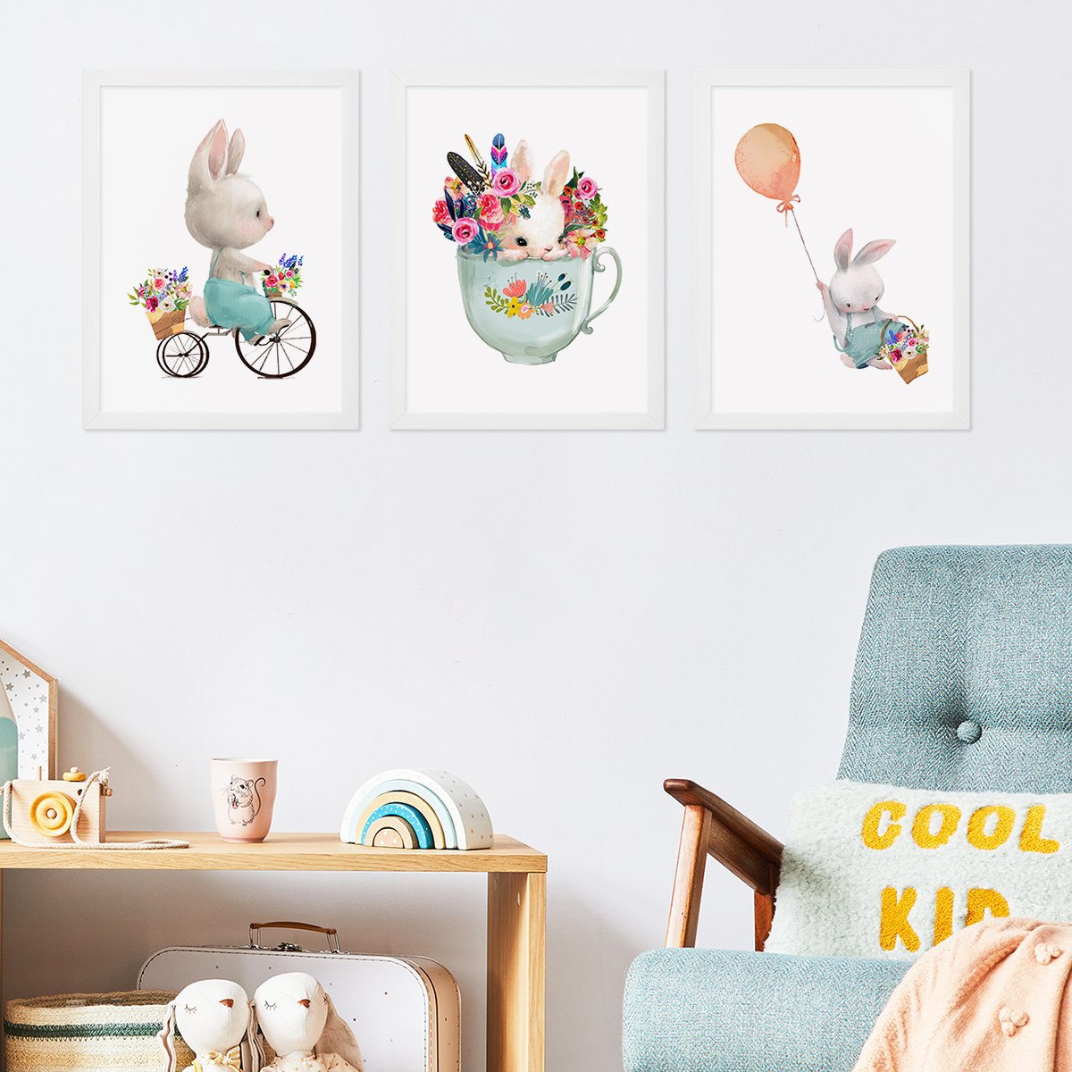 Plakaty króliczki z białymi ramkami dla dzieci