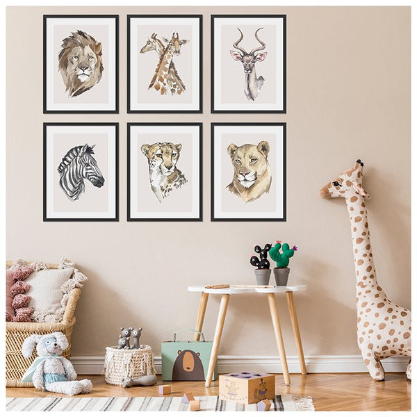 Galeria plakatów z dzikimi zwierzętami - komplet sześciu plakatów z ramkami