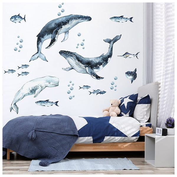 Naklejki na ścianę dla dzieci z wielorybem i zwierzętami morskimi - inspiracje