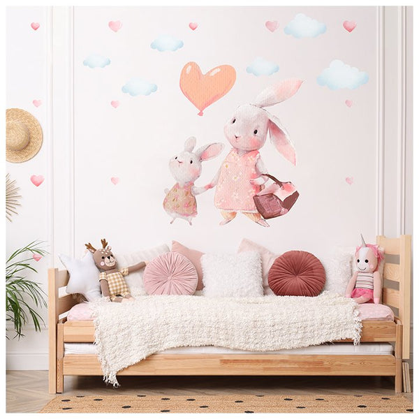 Naklejki na ścianę dla dziewczynki z dwoma króliczkami - inspiracje