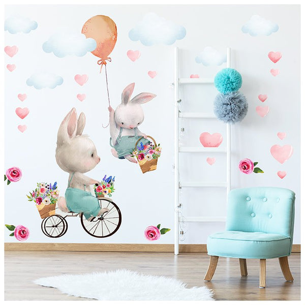Naklejki na ścianę dla dziewczynki z uroczymi króliczkami - inspiracje