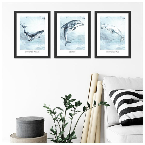 Zestaw trzech plakatów edukacyjnych w języku angielskim ze zwierzętami morskimi - inspiracje