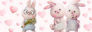 Naklejka z trzema wesołymi króliczkami i sercami na różowym tle z kolekcji Rabbit Family
