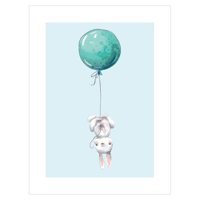Plakat dla dzieci - lecący królik i balon#kolor_kolorowy