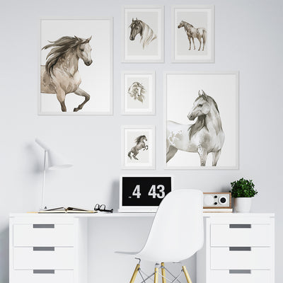 Galeria plakatów z dzikimi końmi - komplet sześciu plakatów z ramkami#ramka_biala