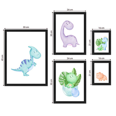 Galeria obrazów kolorowe grafiki z dinozaurami dla małych dzieci w czarnych ramkach#ramka_czarna