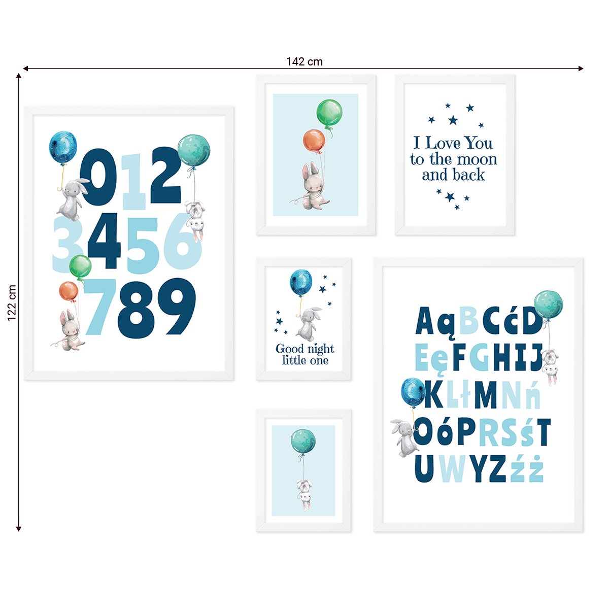 Galeria obrazów kolorowe grafiki z alfabetem i cyframi w białych ramkach dla małych dzieci#ramka_biala