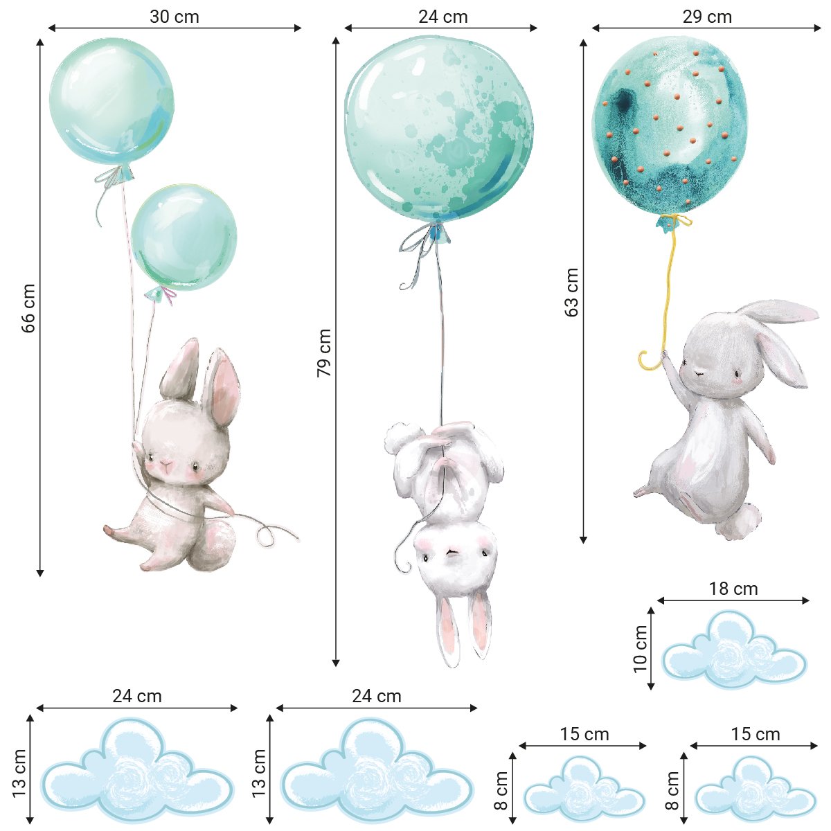 Latający królik i balony naklejka na ścianę dla dzieci#kolor_mietowy