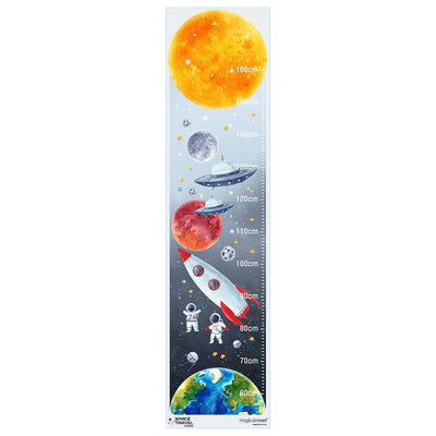 Naklejka miarka wzrostu do pokoju dziecięcego kosmos, słońce, ufo, rakieta i ziemia