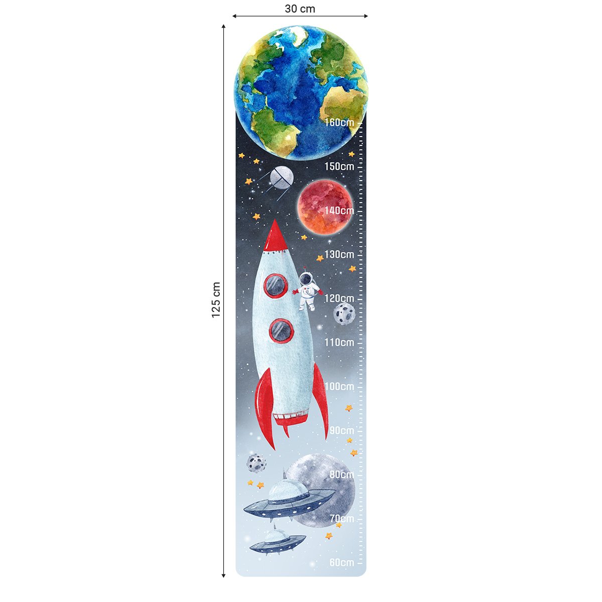 Naklejka na ścianę miarka wzrostu dla chłopca kosmos, prom kosmiczny, astronauta, statki ufo i planety