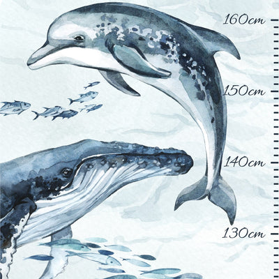 Naklejka na ścianę miarka wzrostu delfin i rybki