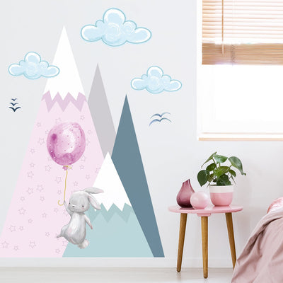 Naklejka na ścianę balony dla dzieci i różowe góry#kolor_rozowy