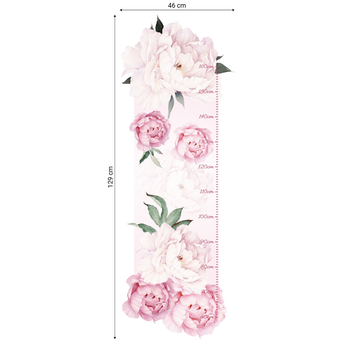 Naklejka na ścianę miarka wzrostu dla dziecka różowe kwiaty#kolor_rozowy-mix