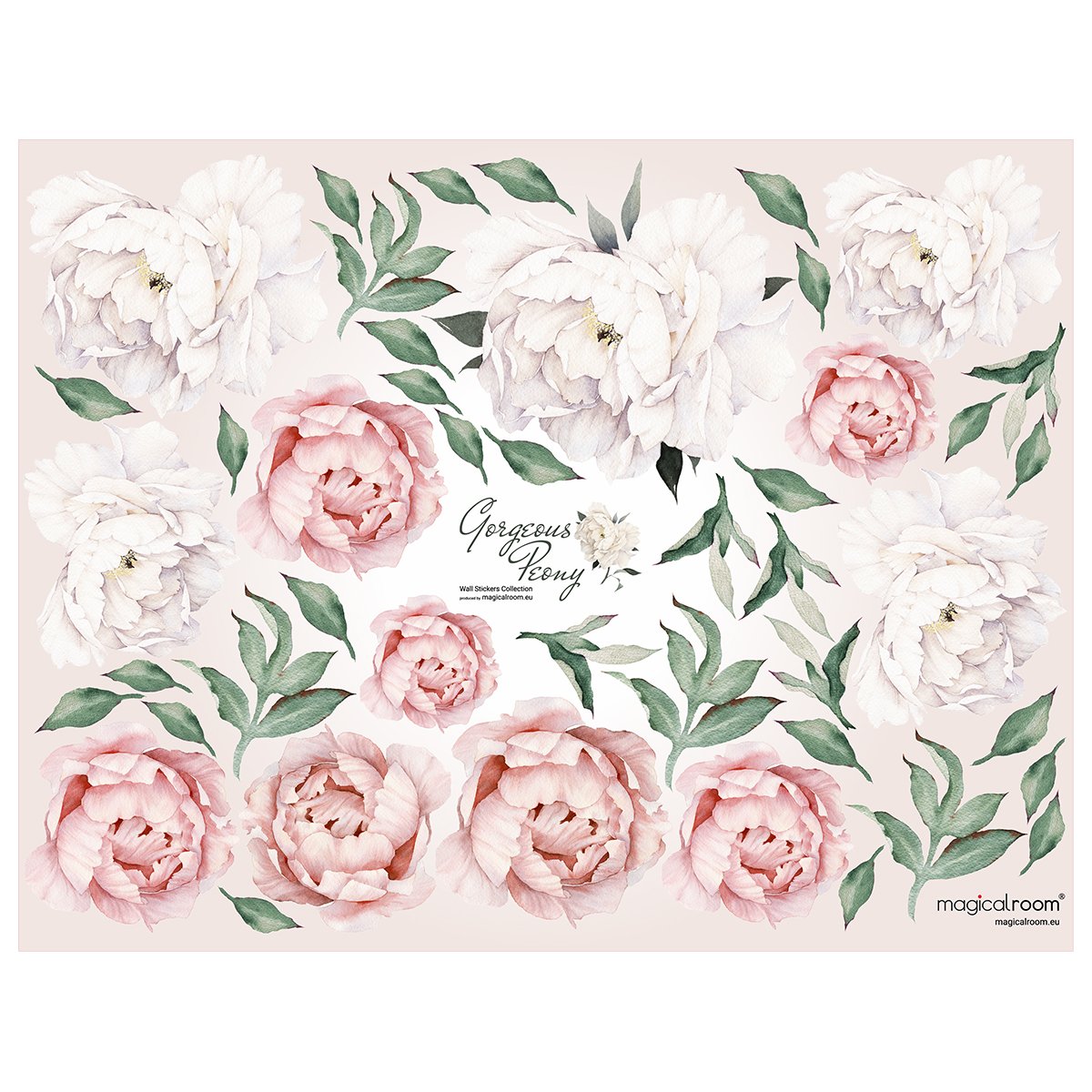 Naklejka na ścianę do sypialni białe i brzoskwiniowe kwiaty#kolor_brzoskwiniowy