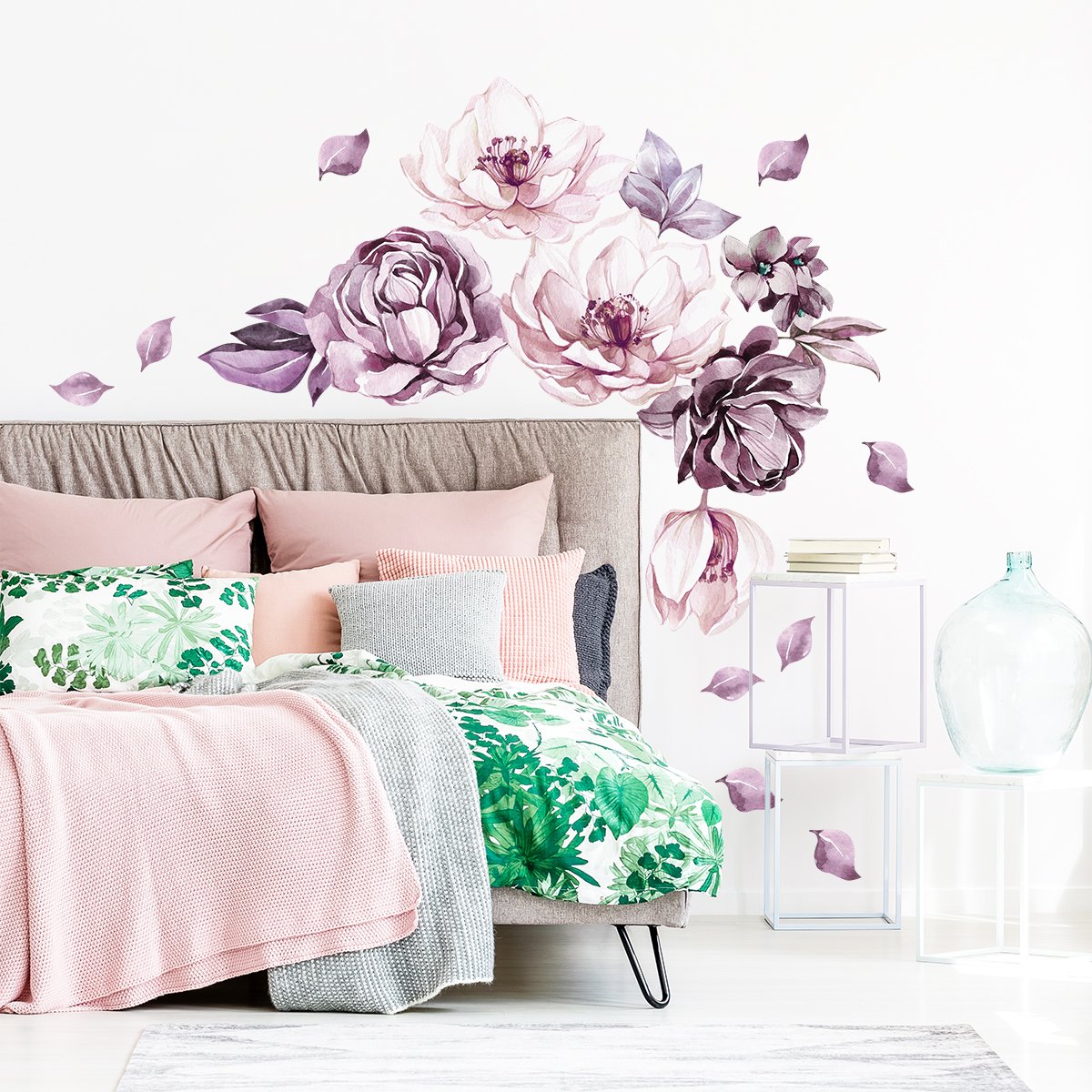 Naklejka na ścianę do sypialni kwiaty#kolor_rozowy