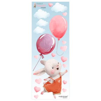 Naklejka na ścianę królik i dwa różowe balony do pokoju dziecięcego