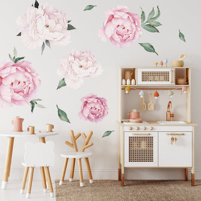 Naklejka białe i różowe kwiaty na ścianę do pokoju dziewczynki#kolor_rozowy-mix