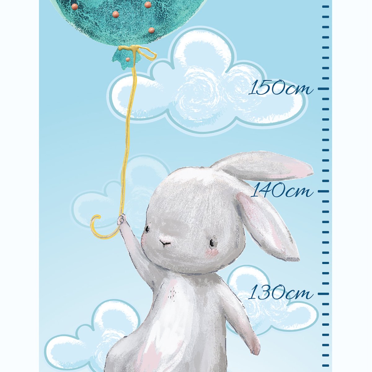 Naklejka ścienna miarka wzrostu - miętowe balony i króliczki#kolor_mietowy