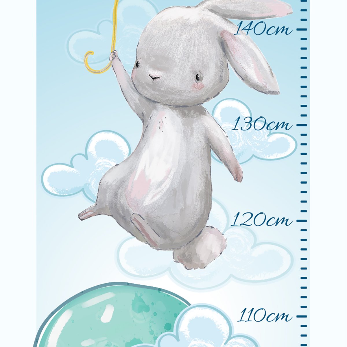 Naklejka na ścianę miarka wzrostu dla dziecka - kolorowy króliczek i balonik#kolor_kolorowy