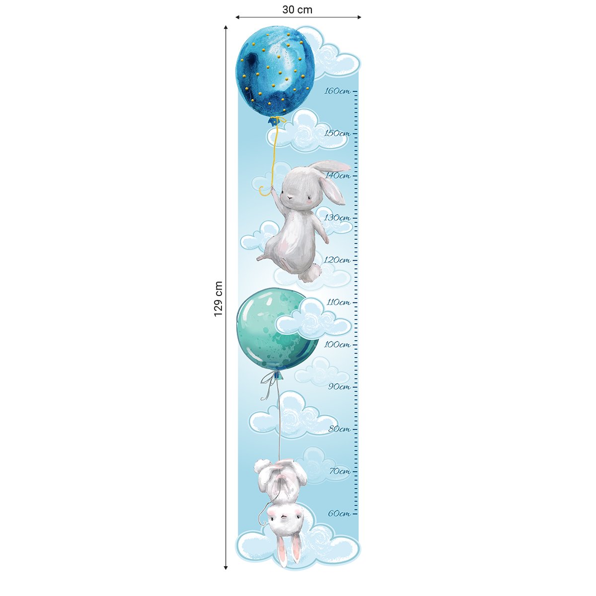 Naklejka ścienna miarka wzrostu - królik i latające balony#kolor_kolorowy