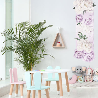 Naklejka na ścianę miarka wzrostu do pokoju dziewczynki - białe i fioletowe kwiatki#kolor_fioletowy