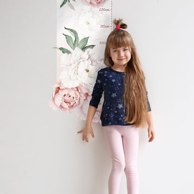 Naklejka na ścianę dla dziewczynki miarka wzrostu kwiaty#kolor_brzoskwiniowy