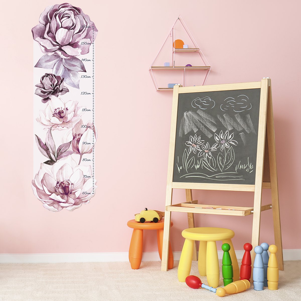 Naklejka na ścianę miarka wzrostu dla dzieci kwiaty#kolor_rozowy