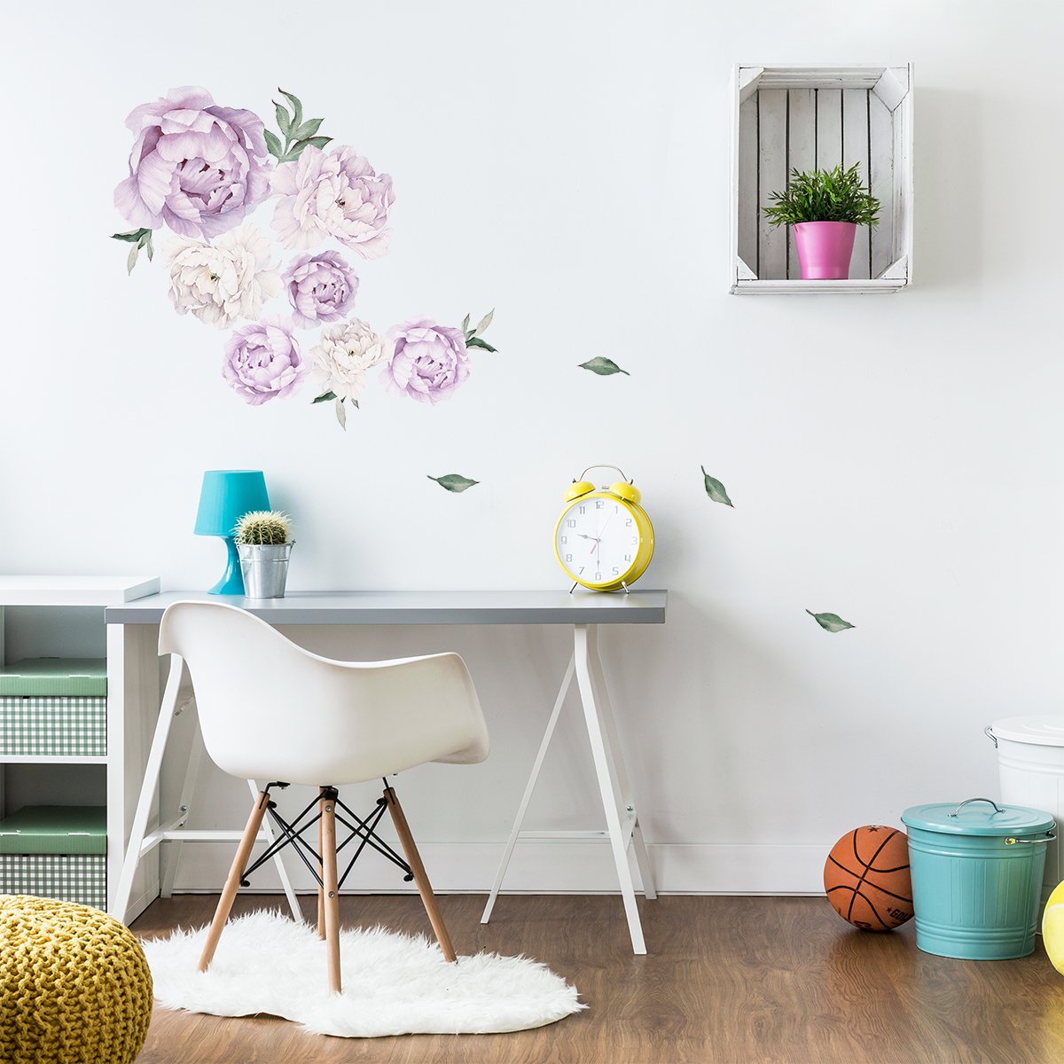 Naklejka na ścianę dla dzieci białe i fioletowe rośliny#kolor_fioletowy