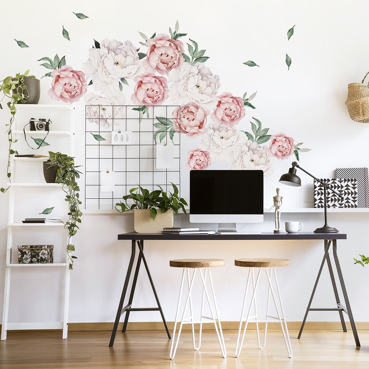 Naklejka na ścianę do salonu pastelowe kwiaty vintage#kolor_brzoskwiniowy