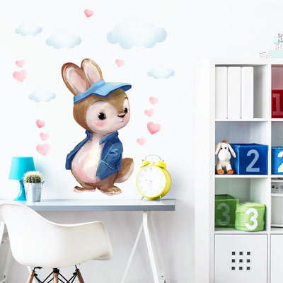 Naklejka na ścianę królik, serca i chmurki do pokoju chłopca