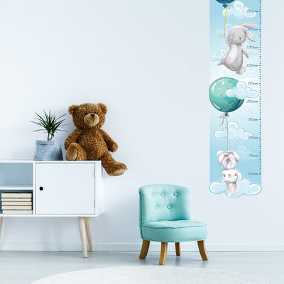 Naklejka na ścianę miarka wzrostu - baloniki i królik#kolor_kolorowy