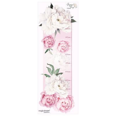 Naklejka na ścianę miarka wzrostu do pokoju dziewczynki - różowe i białe kwiaty#kolor_rozowy