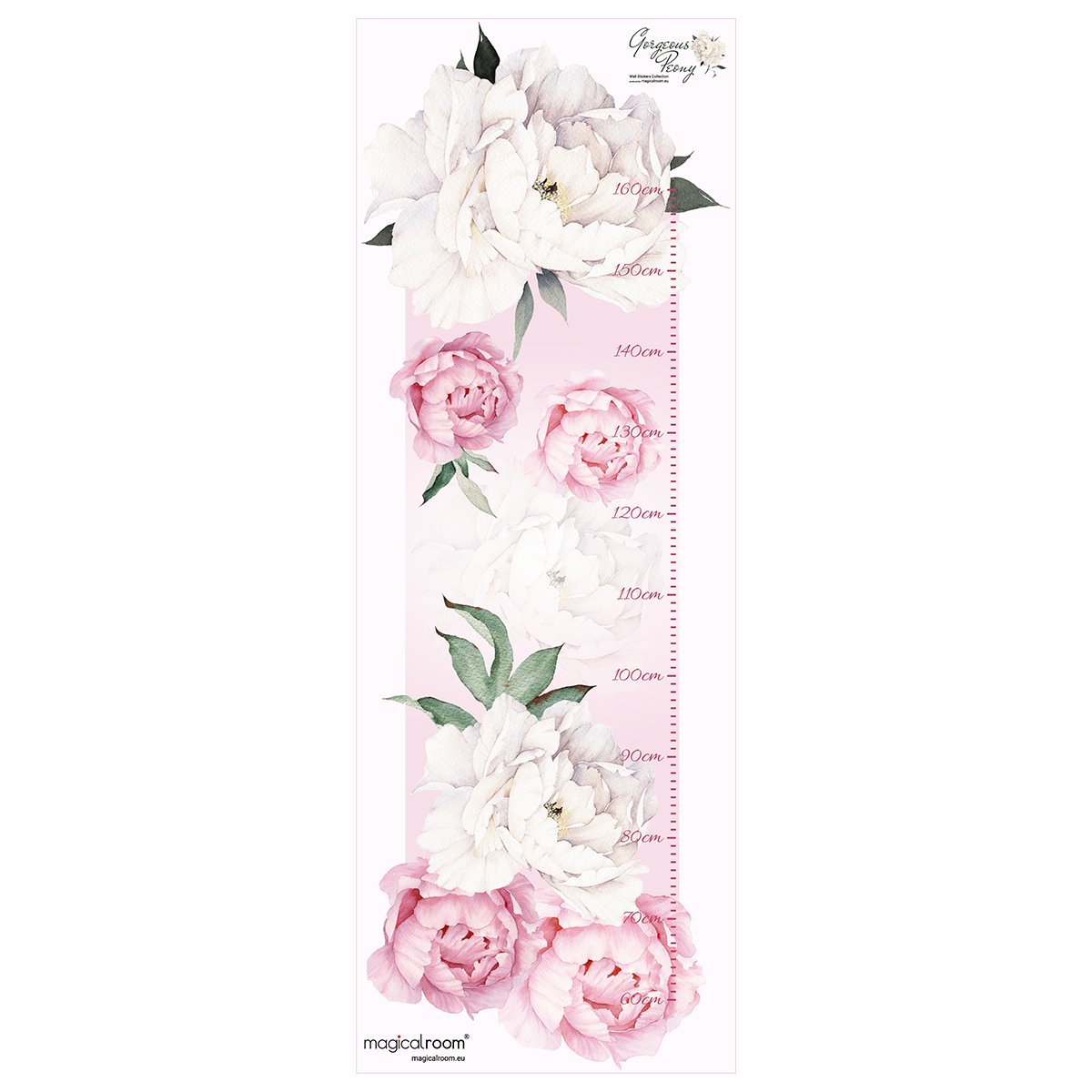 Naklejka na ścianę miarka wzrostu dla dzieci - różowe i białe kwiaty#kolor_rozowy